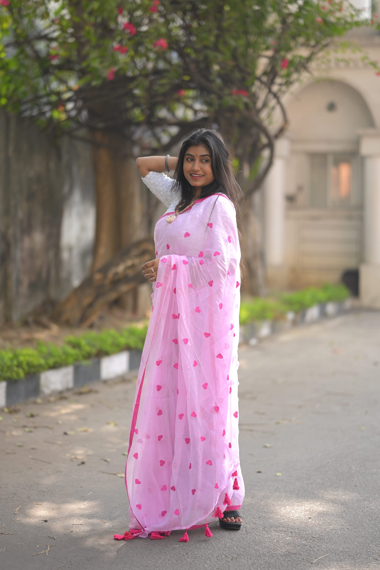 Mon Mastani - Pink Heart Mul Cotton Saree