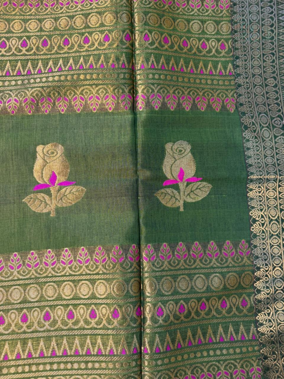 Harini – Rayon Silk Saree, Olive Multicolor