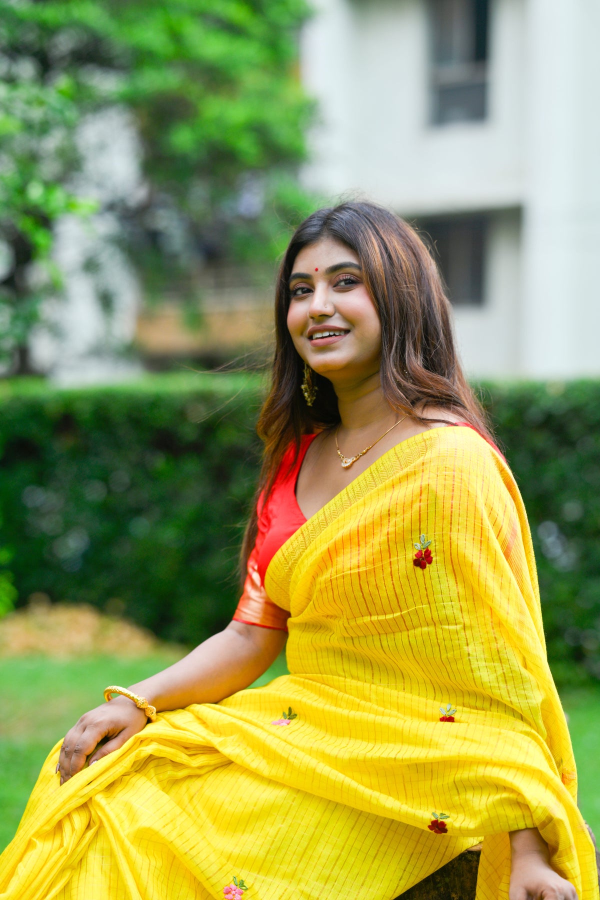 Pitambari – Mangalagiri Cotton Saree, Yellow Multicolor