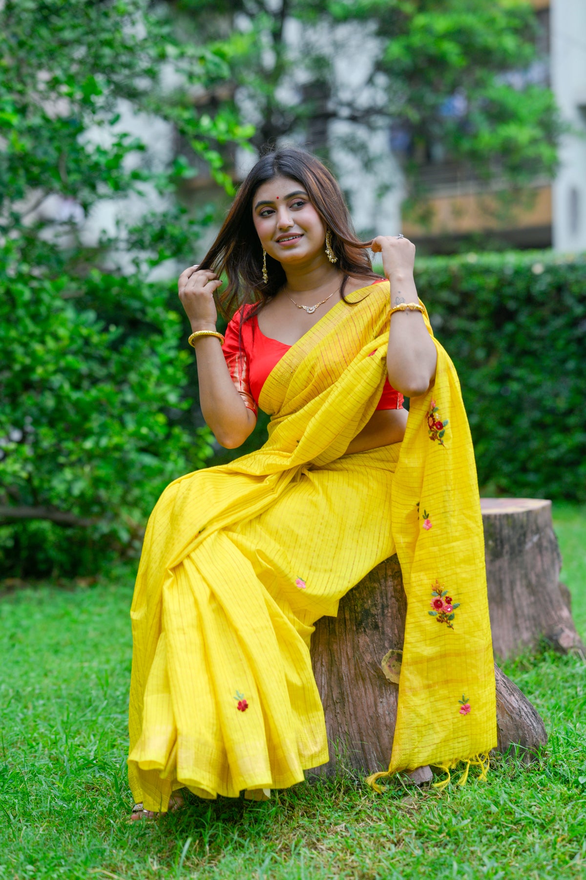 Pitambari – Mangalagiri Cotton Saree, Yellow Multicolor