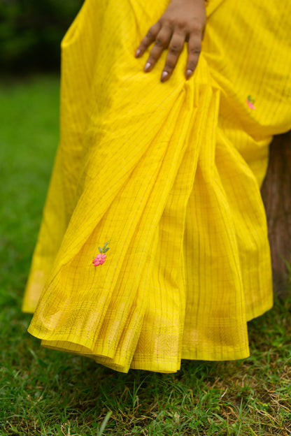 Pitambari – Mangalagiri Cotton Saree, Yellow Multicolor