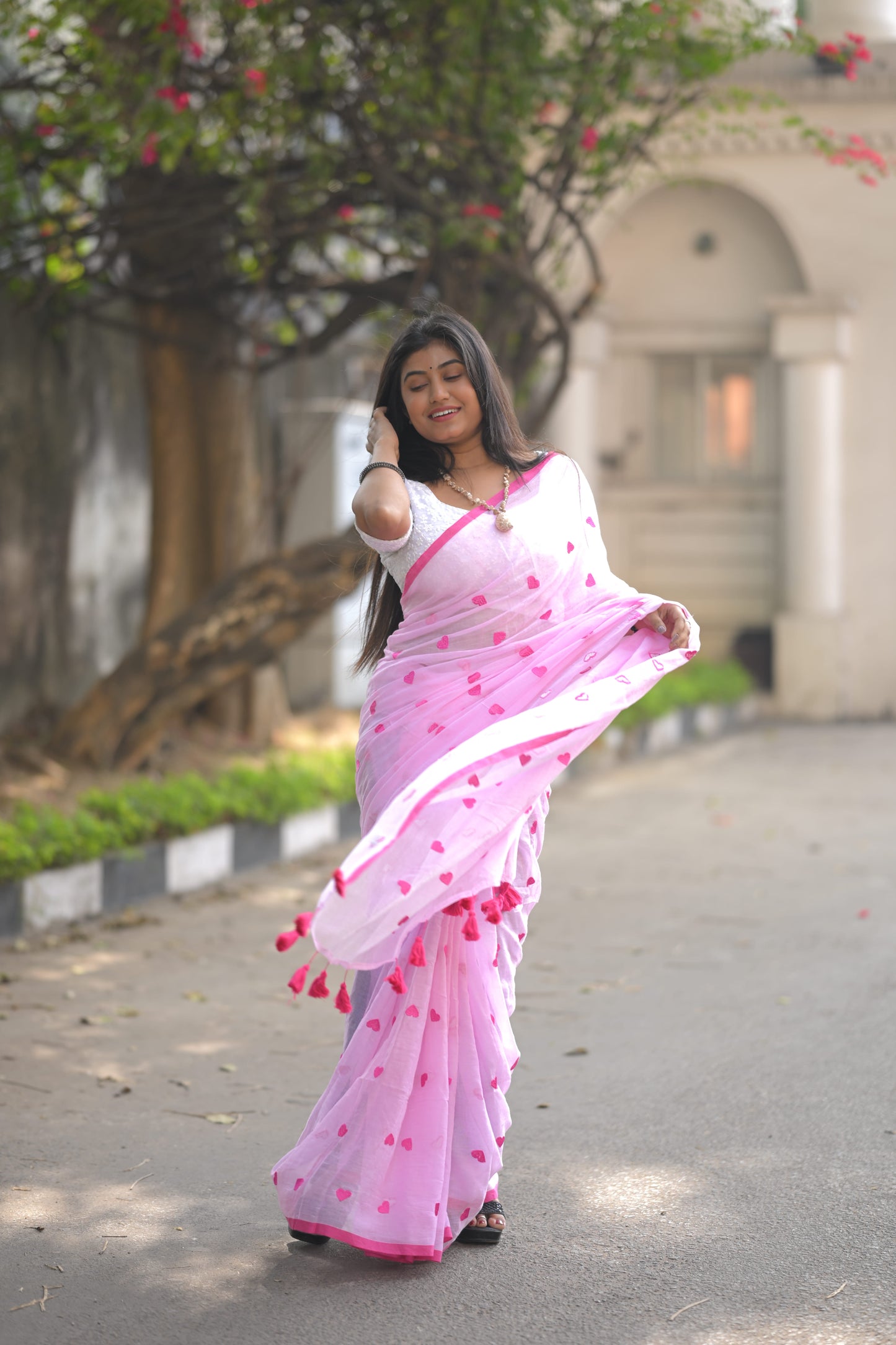 Mon Mastani - Pink Heart Mul Cotton Saree