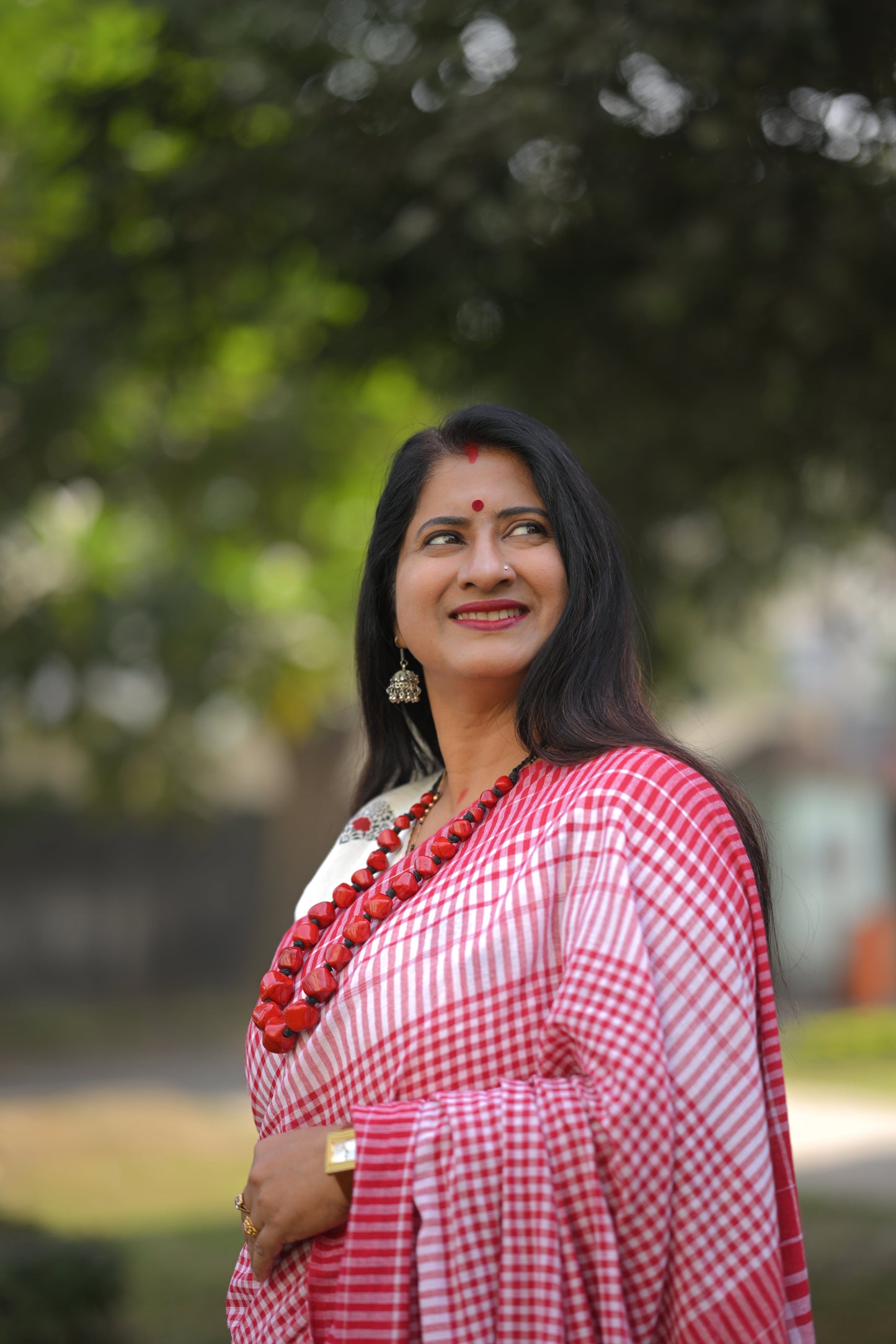 ABAHONI - Red and white Cotton Handloom Saree