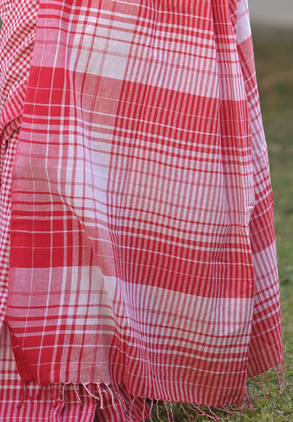 ABAHONI - Red and white Cotton Handloom Saree