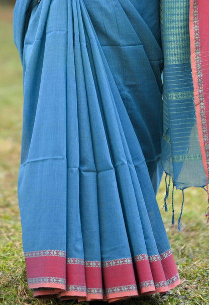 ARADHYA- Blue Cotton Handloom Saree