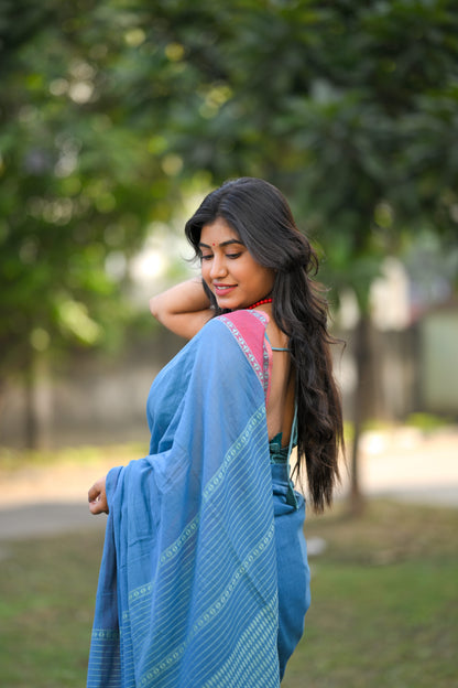 ARADHYA- Blue Cotton Handloom Saree