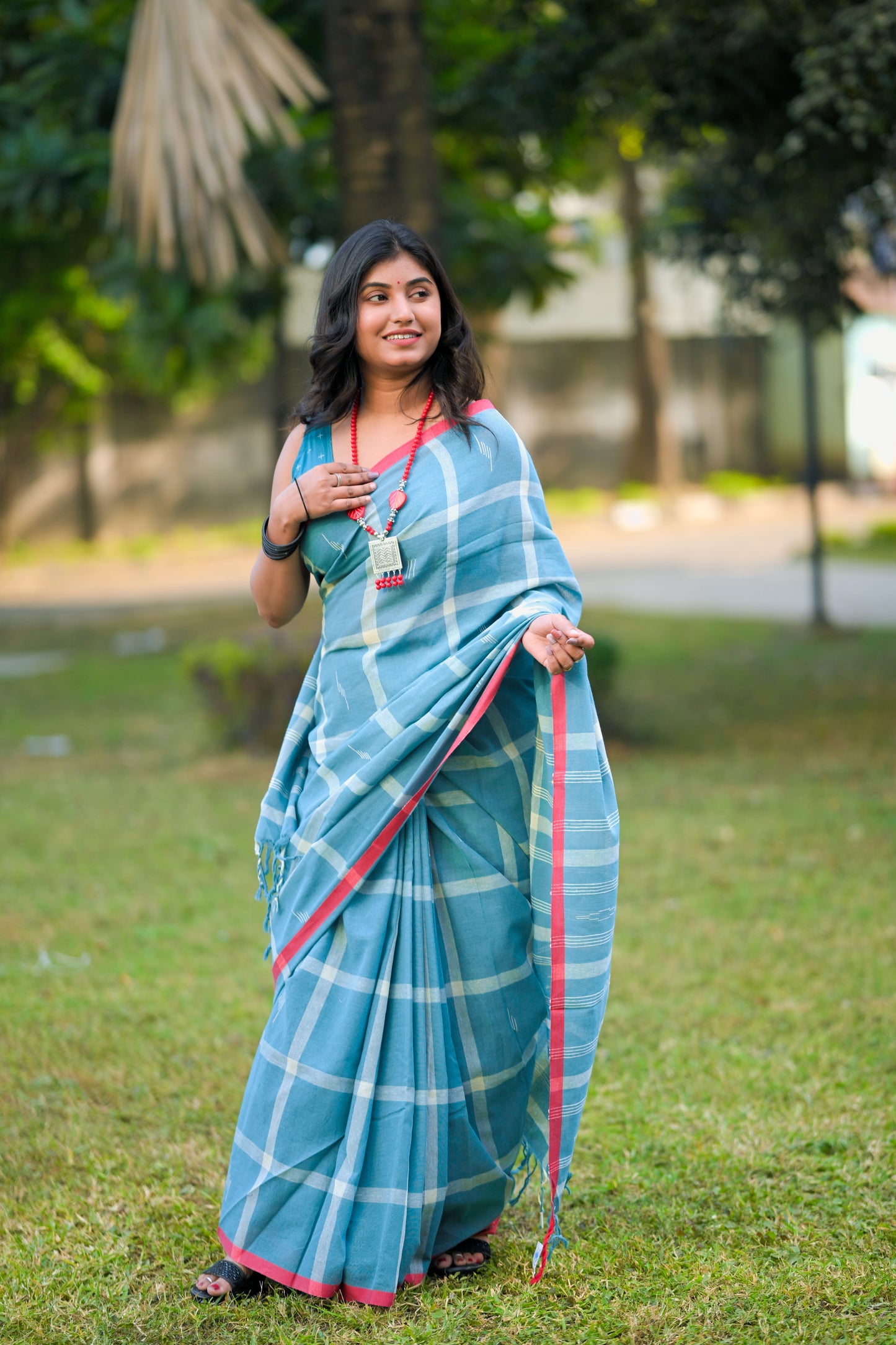 KOMOLINI- Stale blue Cotton Handloom Saree
