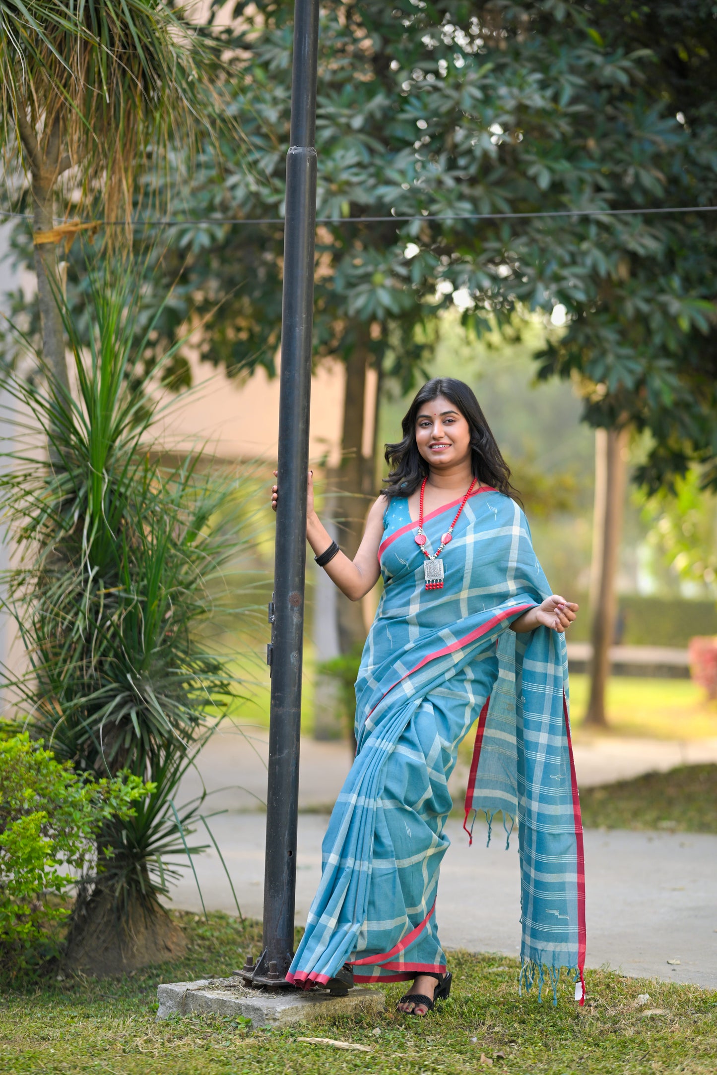 KOMOLINI- Stale blue Cotton Handloom Saree