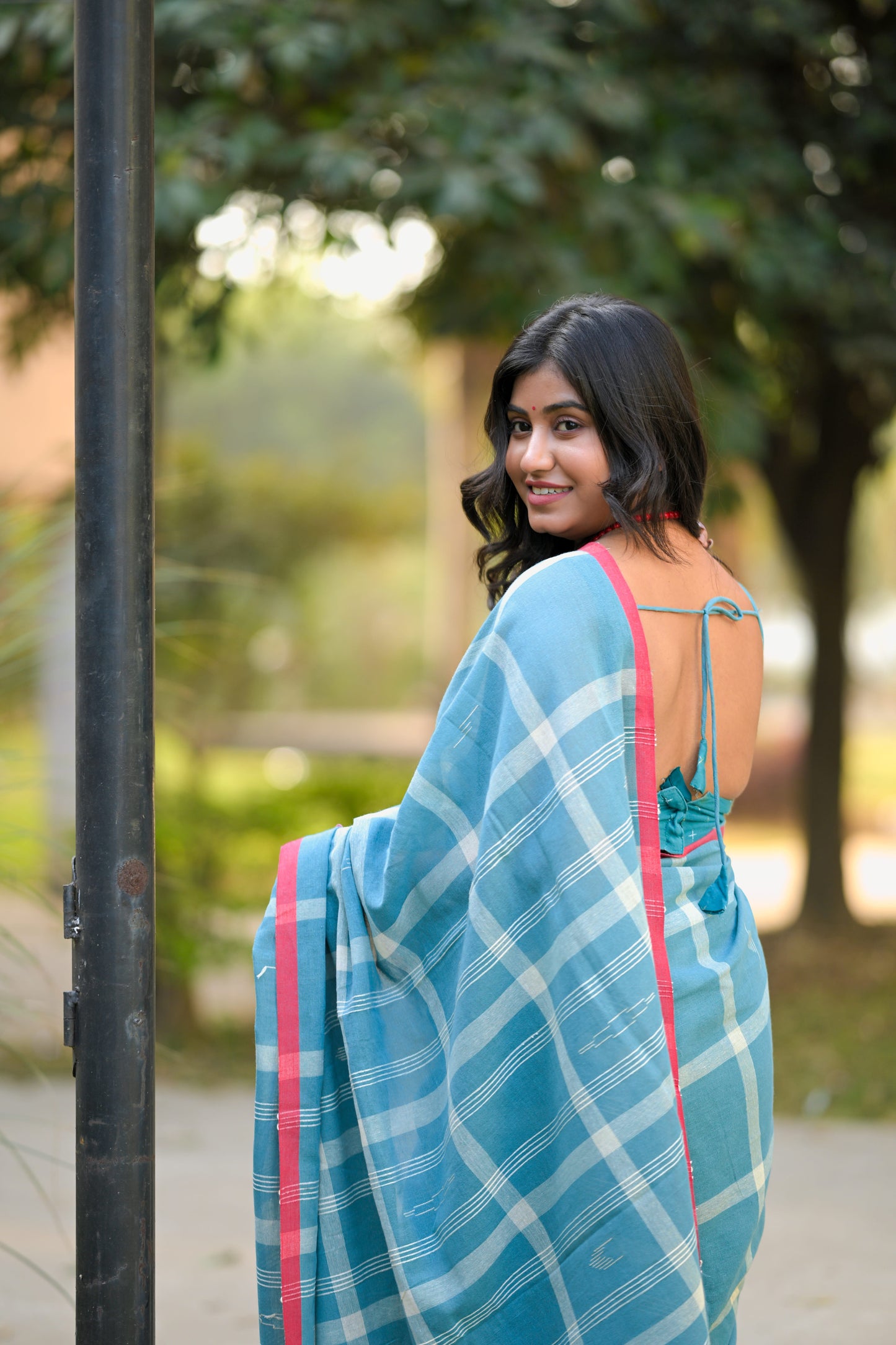 KOMOLINI- Stale blue Cotton Handloom Saree
