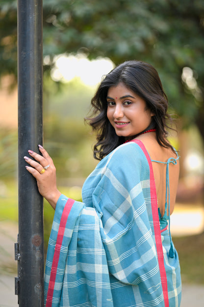 KOMOLINI- Stale blue Cotton Handloom Saree
