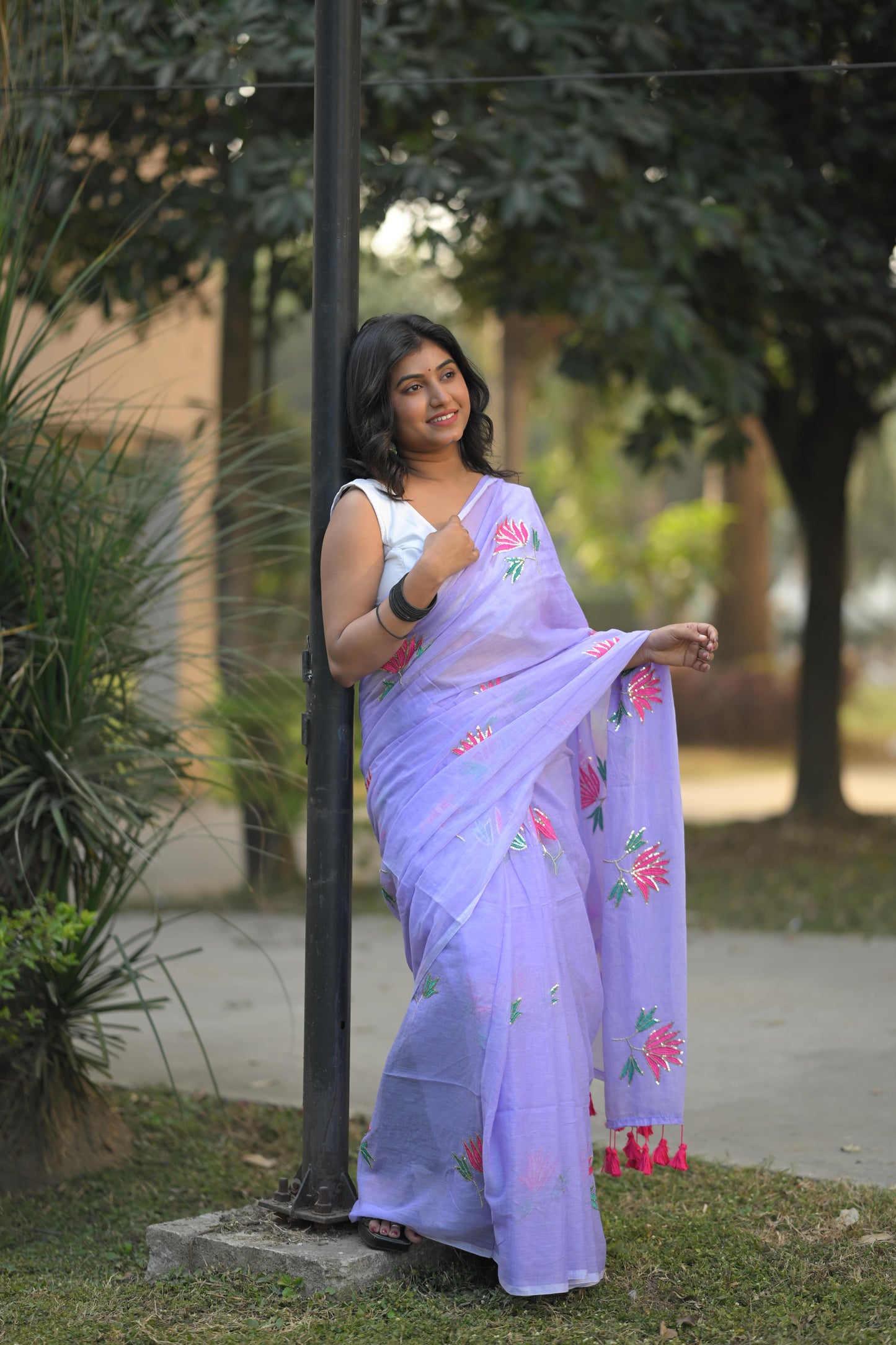 RAGINI- Mul Cotton in Lavender mist colour Saree