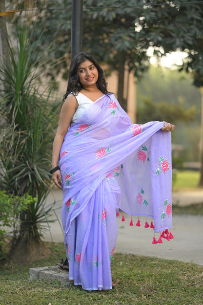 RAGINI- Mul Cotton in Lavender mist colour Saree