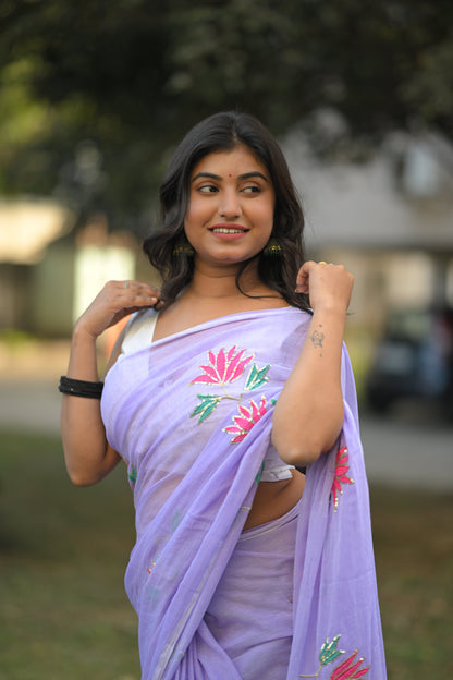 RAGINI- Mul Cotton in Lavender mist colour Saree