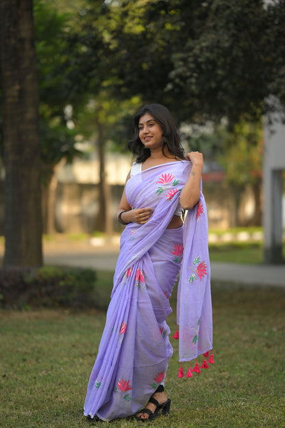 RAGINI- Mul Cotton in Lavender mist colour Saree
