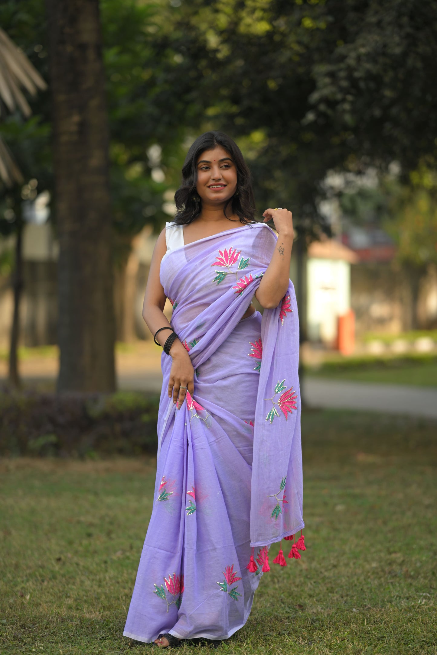 RAGINI- Mul Cotton in Lavender mist colour Saree
