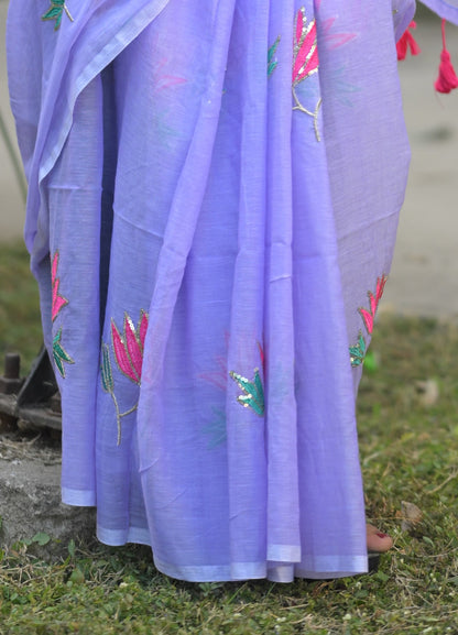 RAGINI- Mul Cotton in Lavender mist colour Saree