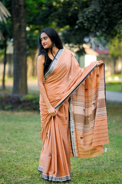 CHARULATA- Cotton Handloom brown Saree