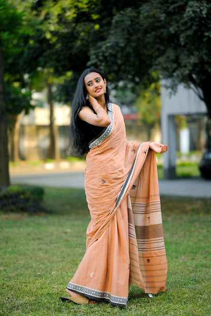 CHARULATA- Cotton Handloom brown Saree