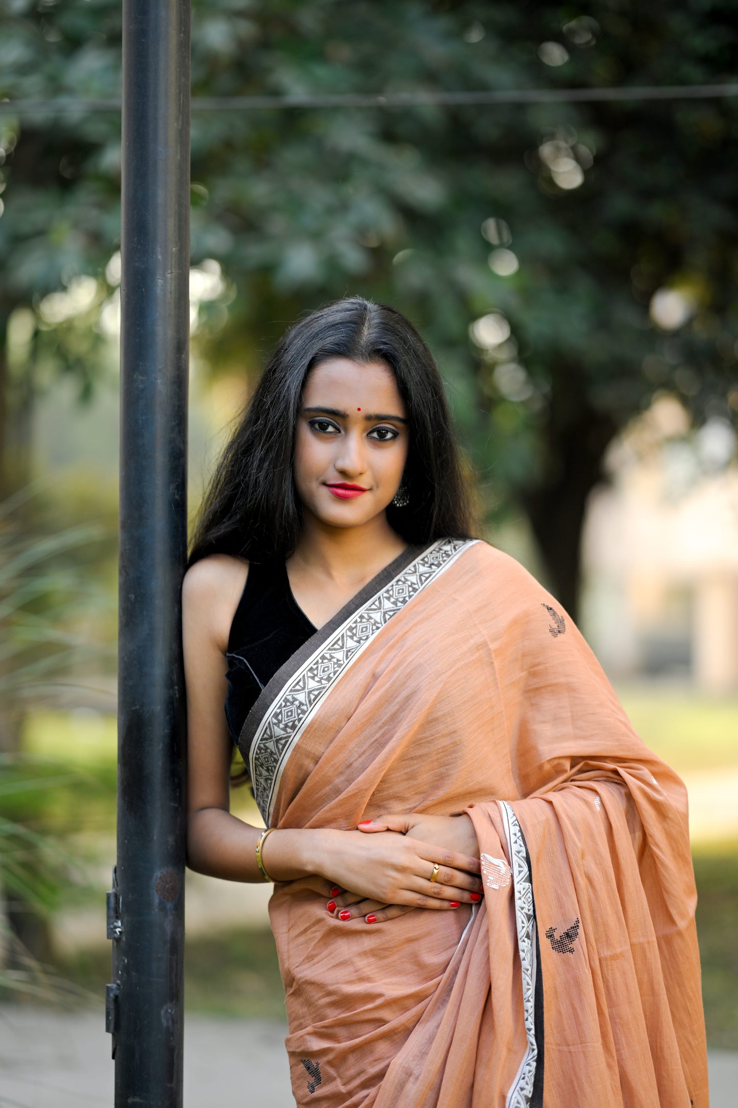 CHARULATA- Cotton Handloom brown Saree