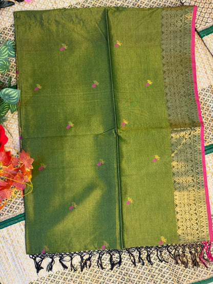 Harini – Rayon Silk Saree, Olive Multicolor