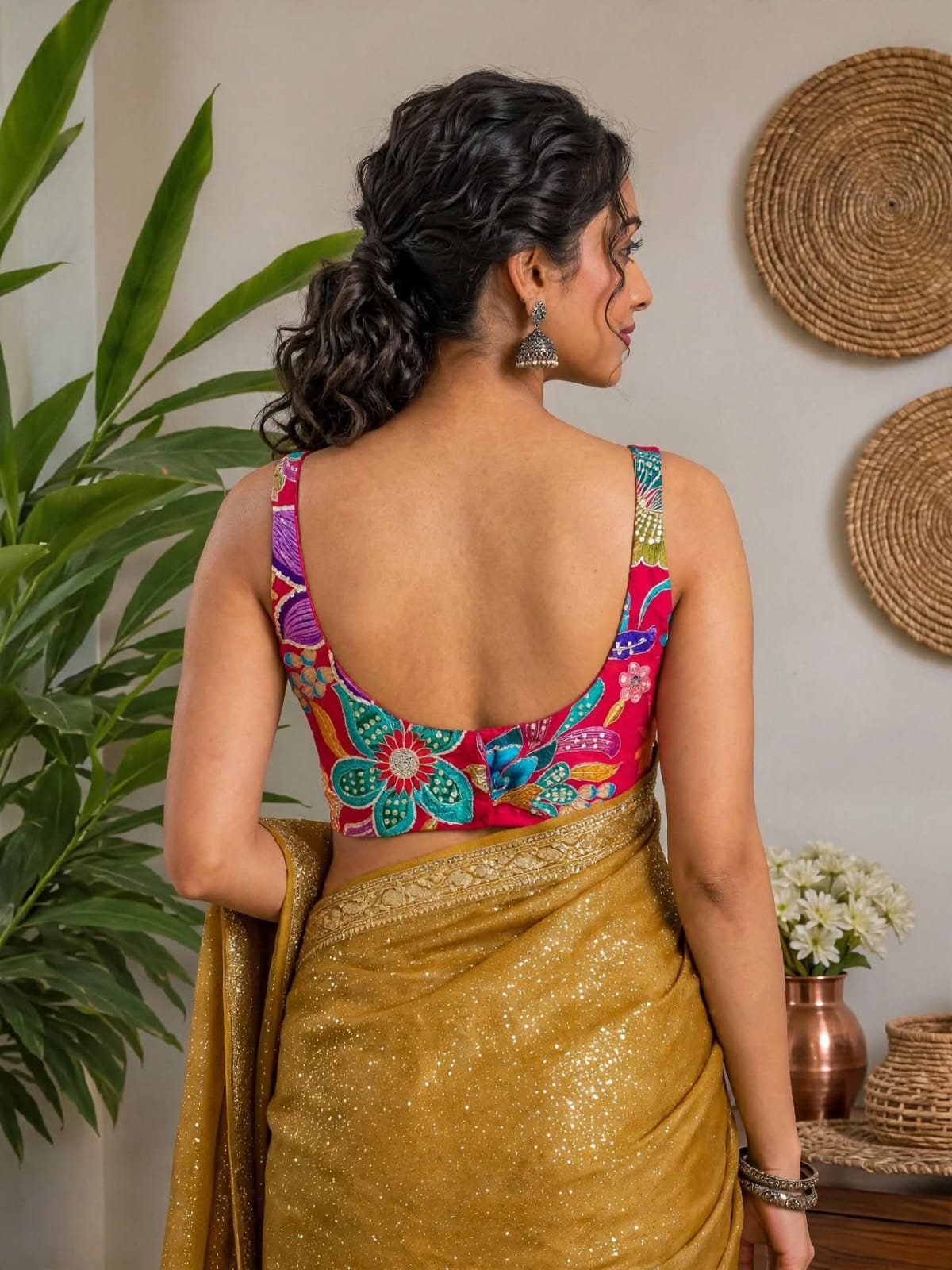 Sequin Embellished Crepe Blouse – Padded Fit – Pink Multicolor