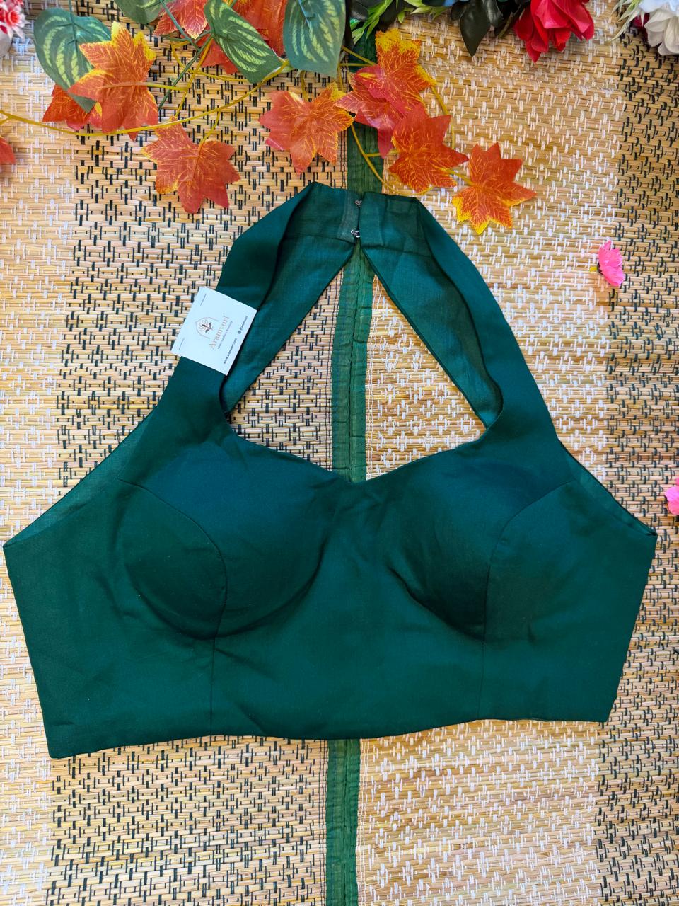 Sweetheart Neck Padded Halter Blouse Green - Pallavi