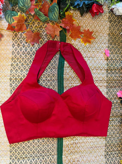 Sweetheart Neck Padded Halter Blouse Red - ANAAR