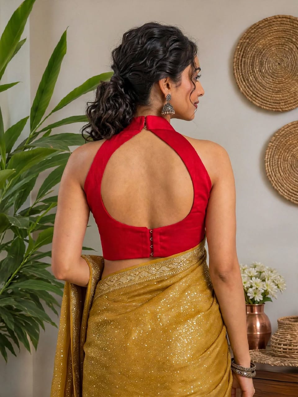 Sweetheart Neck Padded Halter Blouse Red - ANAAR