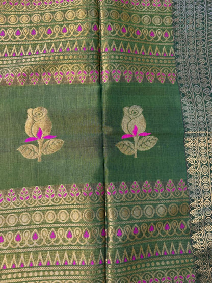 Harini – Rayon Silk Saree, Olive Multicolor