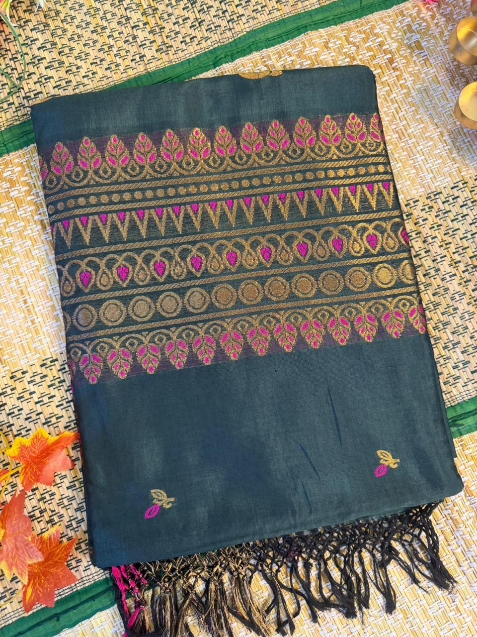 Shyama – Rayon Silk Saree, Bottle Green