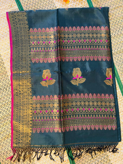 Shyama – Rayon Silk Saree, Bottle Green