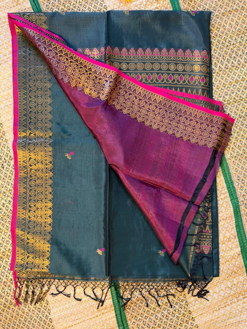 Shyama – Rayon Silk Saree, Bottle Green
