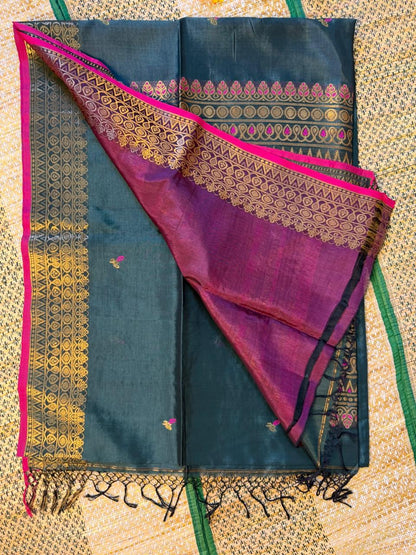 Shyama – Rayon Silk Saree, Bottle Green