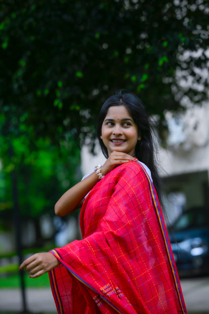 Ranjana – Kantha Stitch Saree, Pink Multicolor
