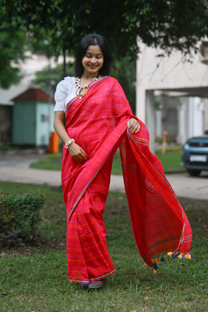 Ranjana – Kantha Stitch Saree, Pink Multicolor