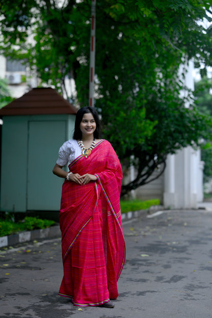 Ranjana – Kantha Stitch Saree, Pink Multicolor