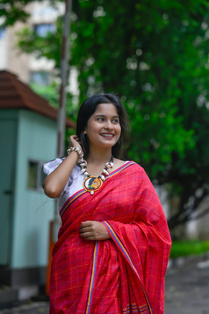 Ranjana – Kantha Stitch Saree, Pink Multicolor