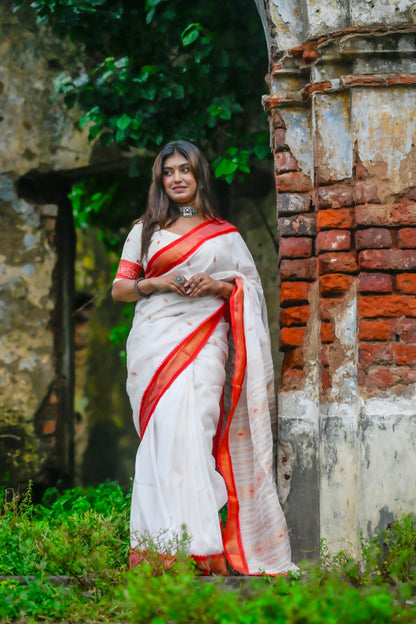 Shubhra – Rayon Silk Saree, White Gold