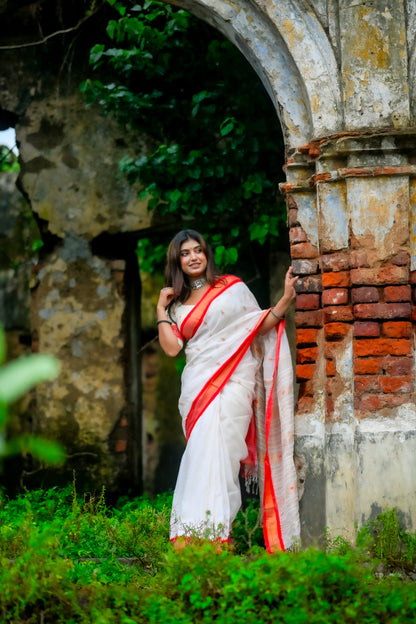 Shubhra – Rayon Silk Saree, White Gold