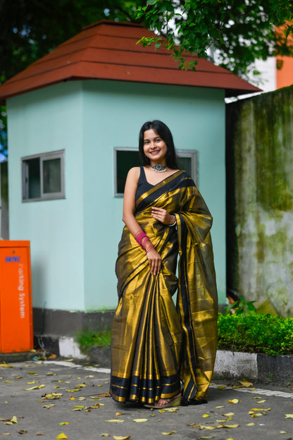 Kanchana – Tissue Cotton Saree, Black Gold