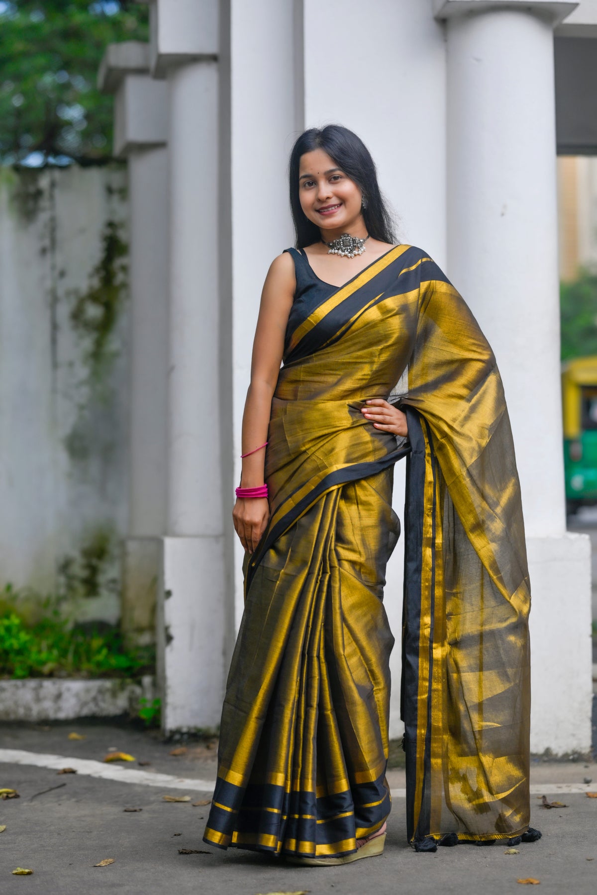Kanchana – Tissue Cotton Saree, Black Gold