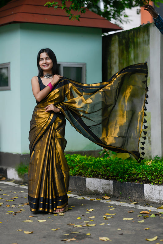 Kanchana – Tissue Cotton Saree, Black Gold