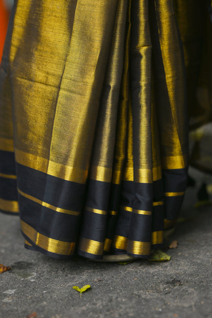 Kanchana – Tissue Cotton Saree, Black Gold
