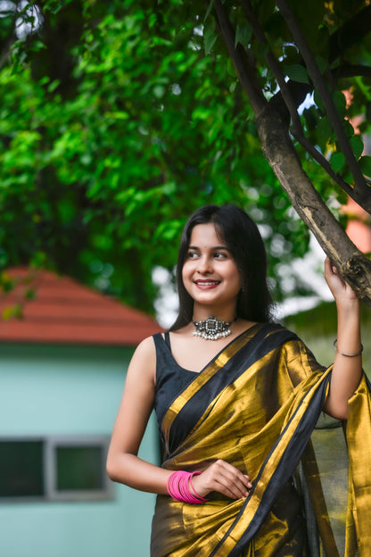Kanchana – Tissue Cotton Saree, Black Gold