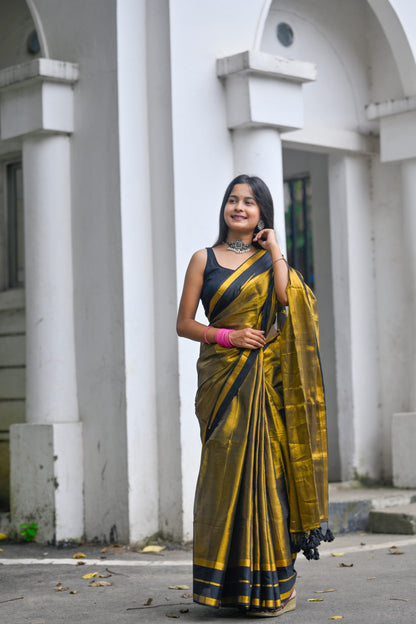 Kanchana – Tissue Cotton Saree, Black Gold