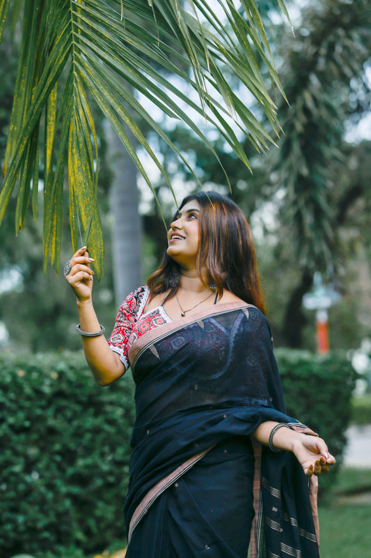 Krishnaa – Cotton Jamdani Saree, Black