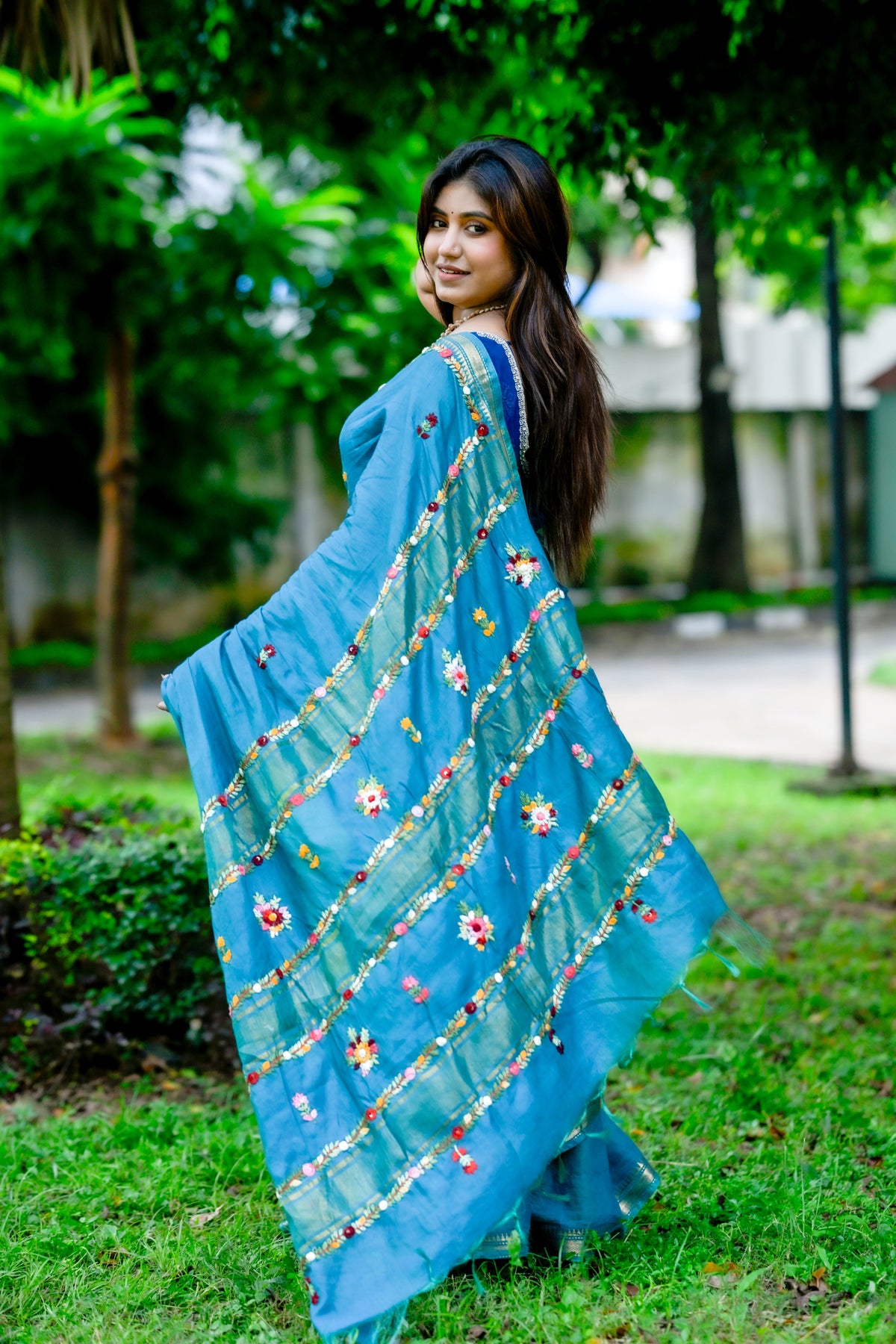 Ambara – Maheshwari Saree, Blue Multicolor