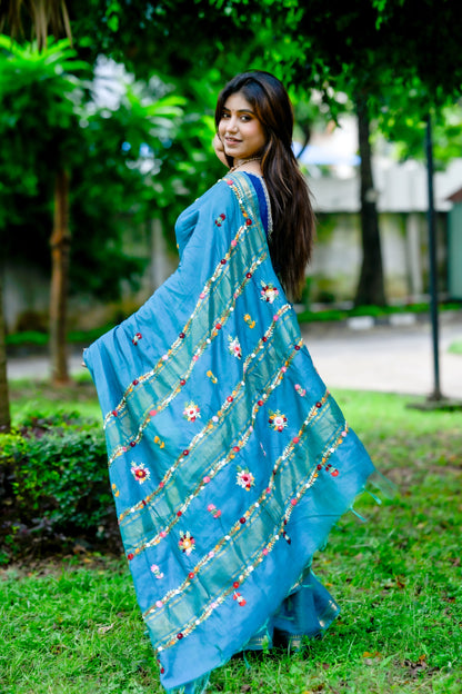 Ambara – Maheshwari Saree, Blue Multicolor
