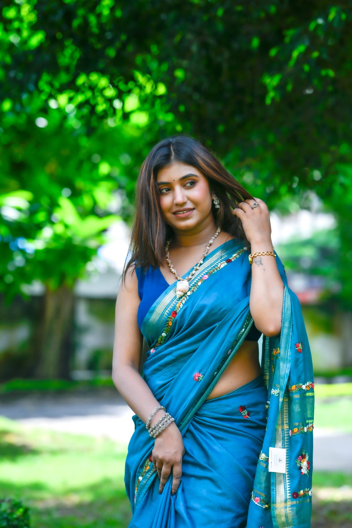 Ambara – Maheshwari Saree, Blue Multicolor