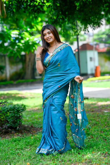 Ambara – Maheshwari Saree, Blue Multicolor